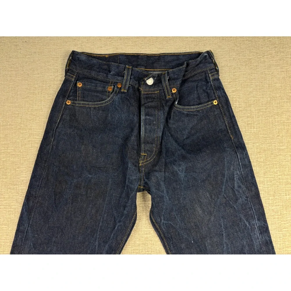 Levis 501 Womens 28x32 Jeans Dark Indigo Blue Washed Denim Jeans Cracked Fade